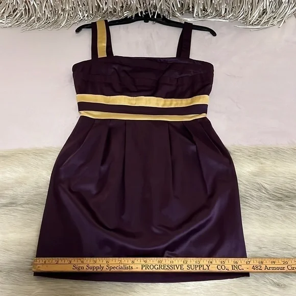 MINUET Purple Gold S Sleeveless Short Formal Stretch Natural Waist Pencil Dress - Picture 14 of 17